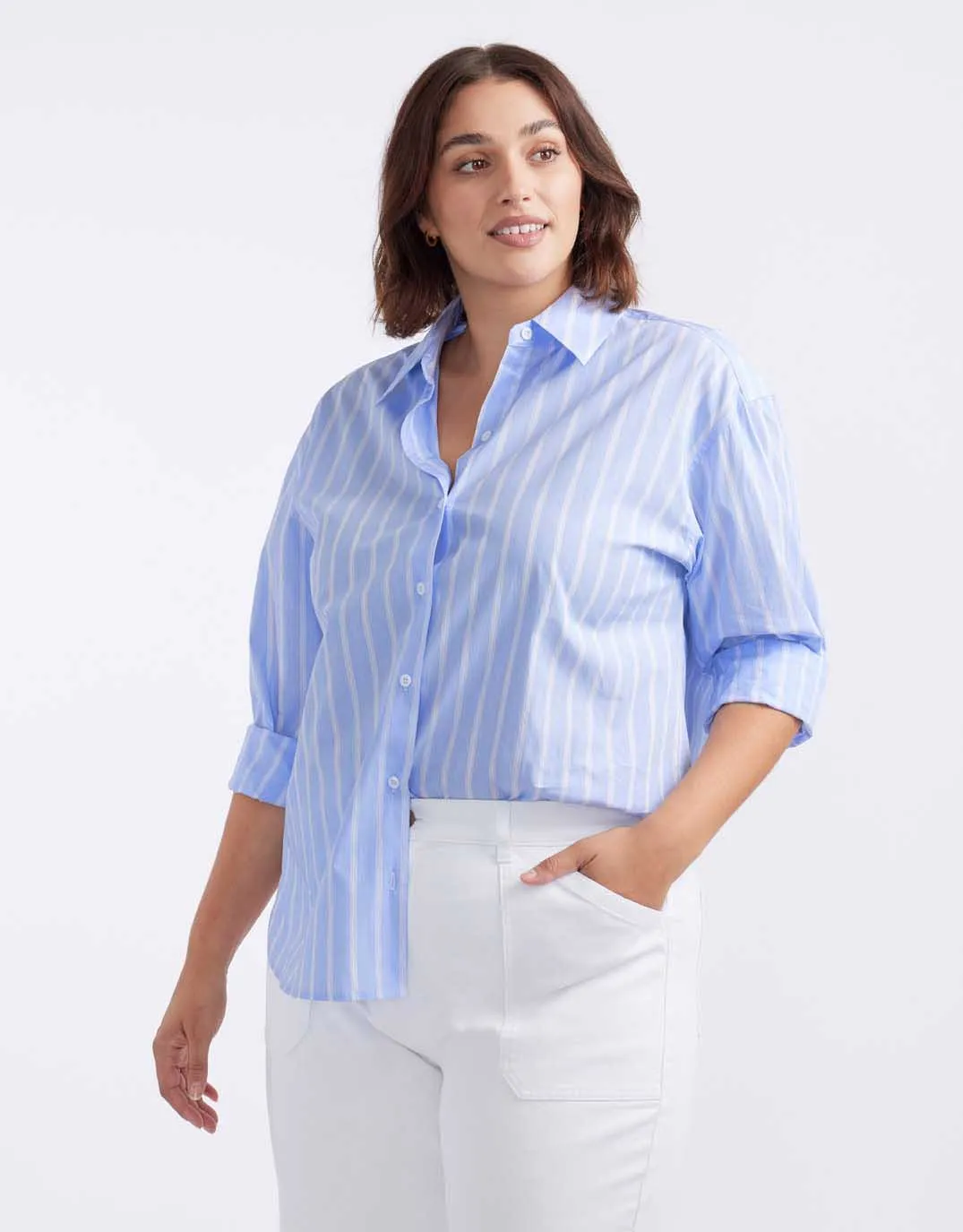Hayley Classic Shirt - Pale Blue Stripe