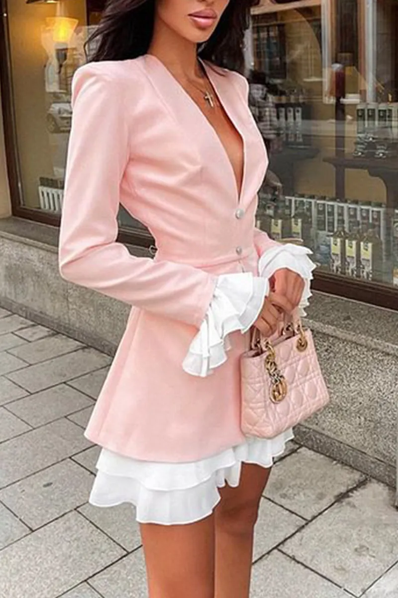 HBR1338 Chic Ruffle Blazer Dress
