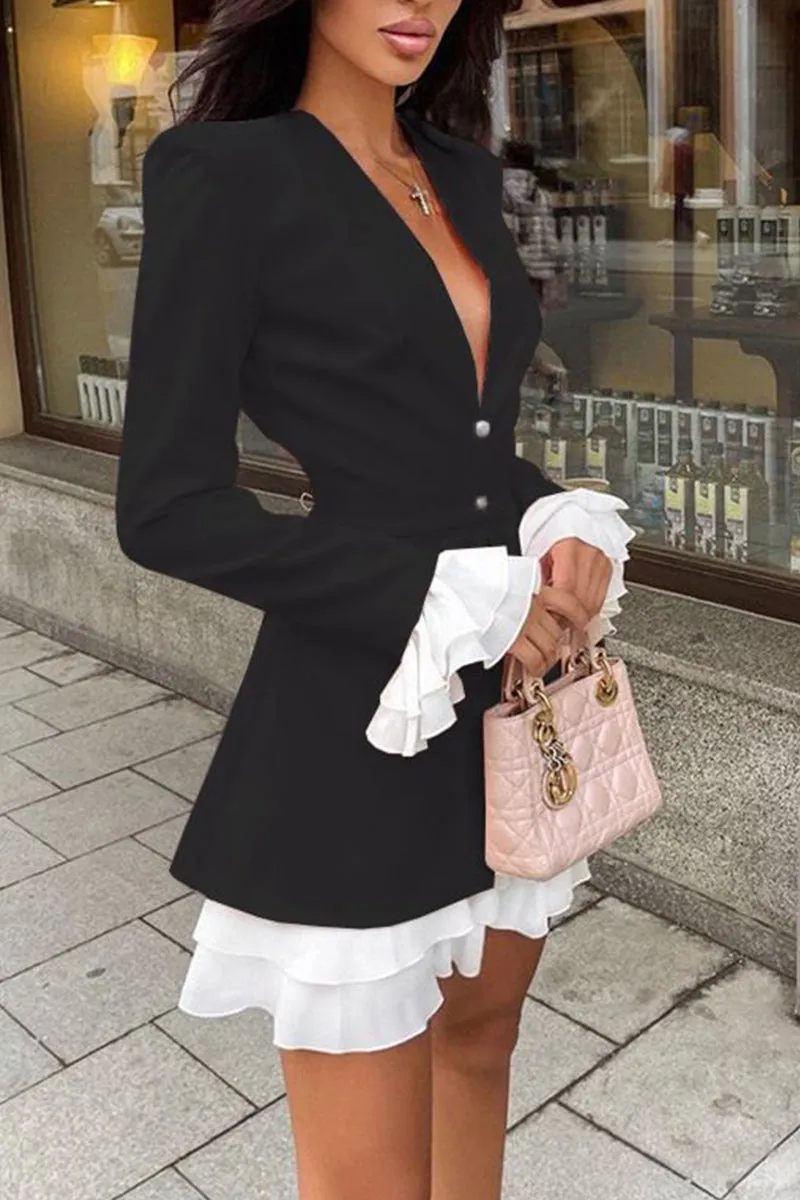 HBR1338 Chic Ruffle Blazer Dress