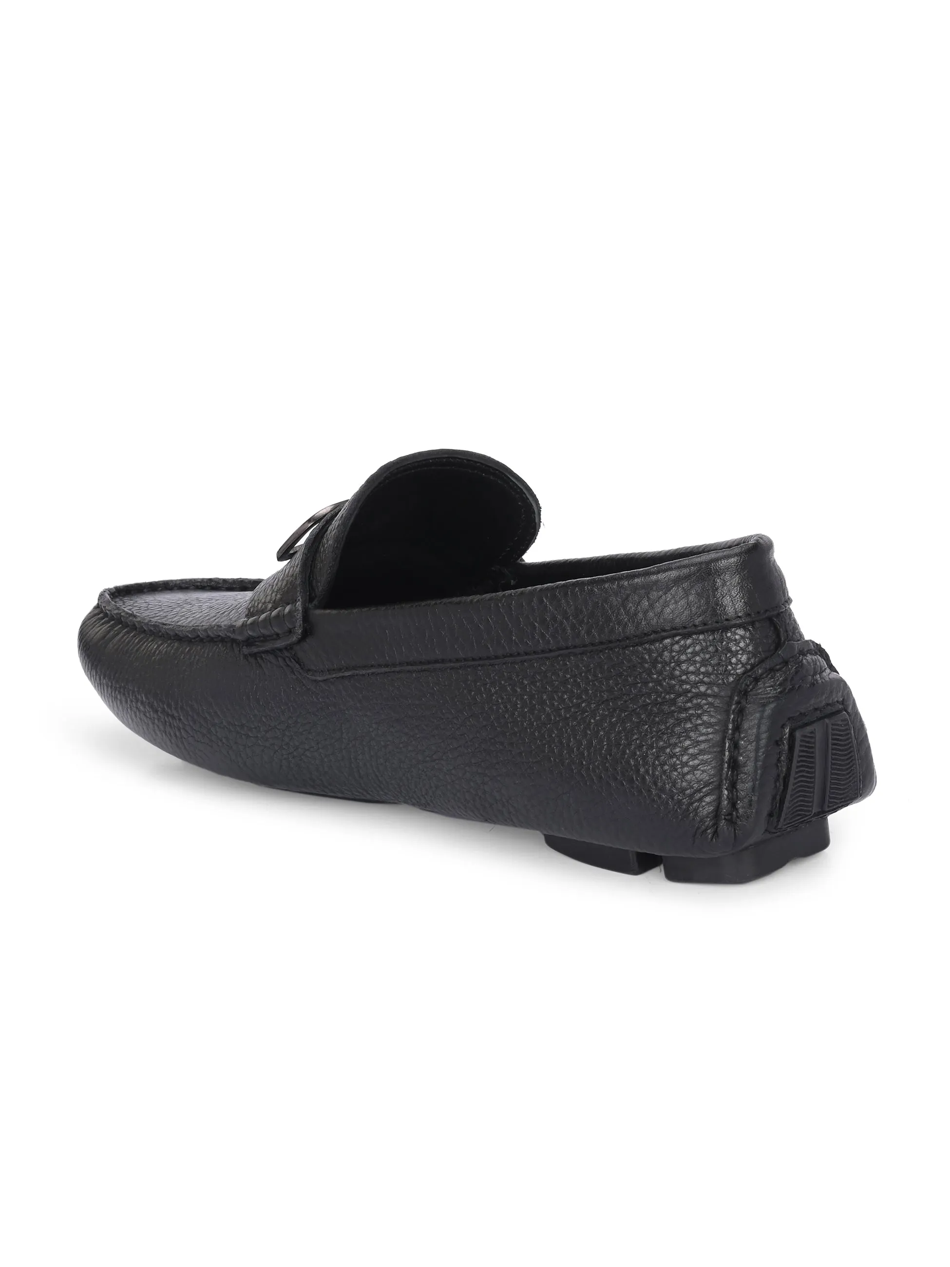 Hitz Men's Black Leather Casual Loafers