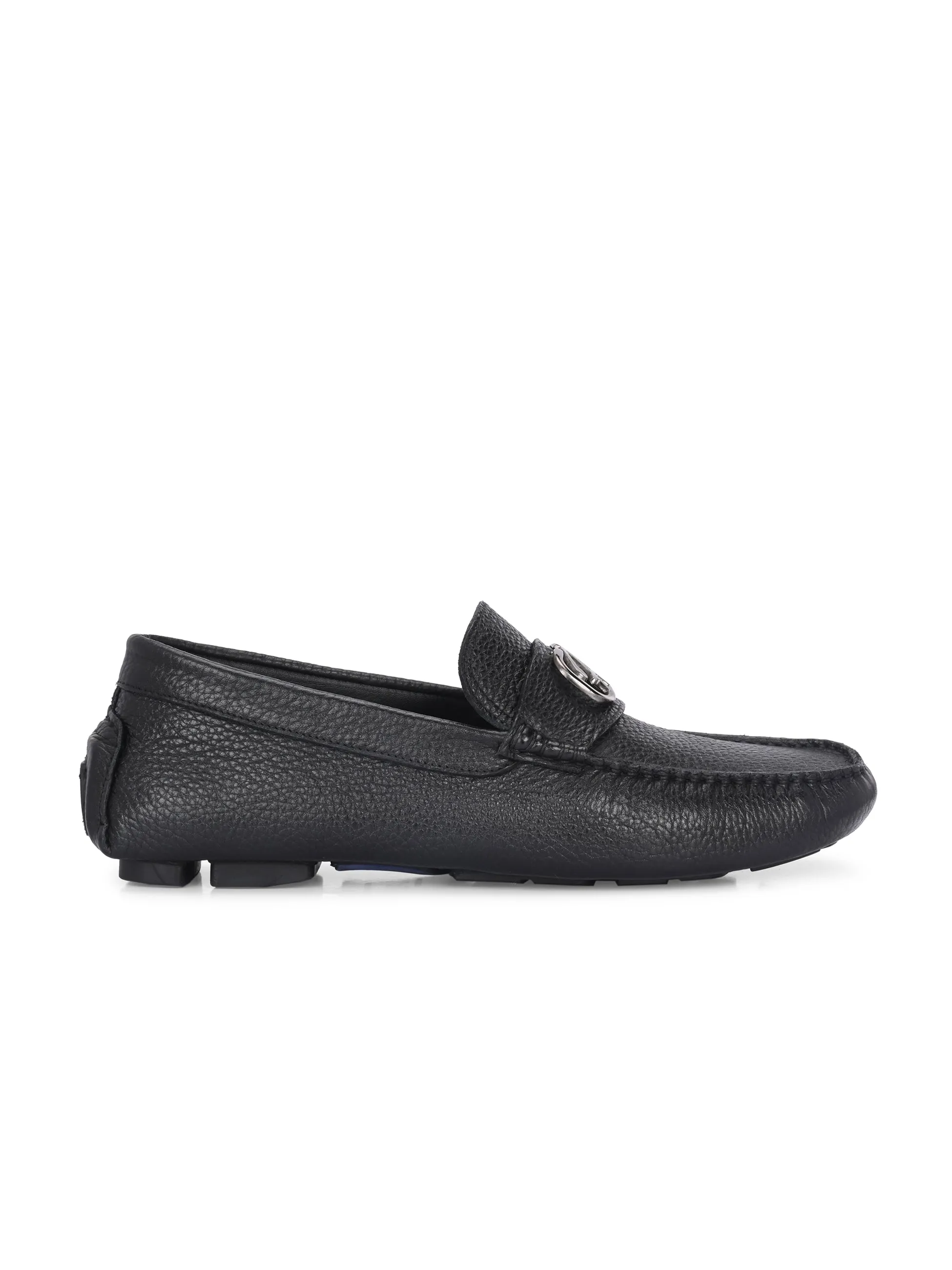 Hitz Men's Black Leather Casual Loafers