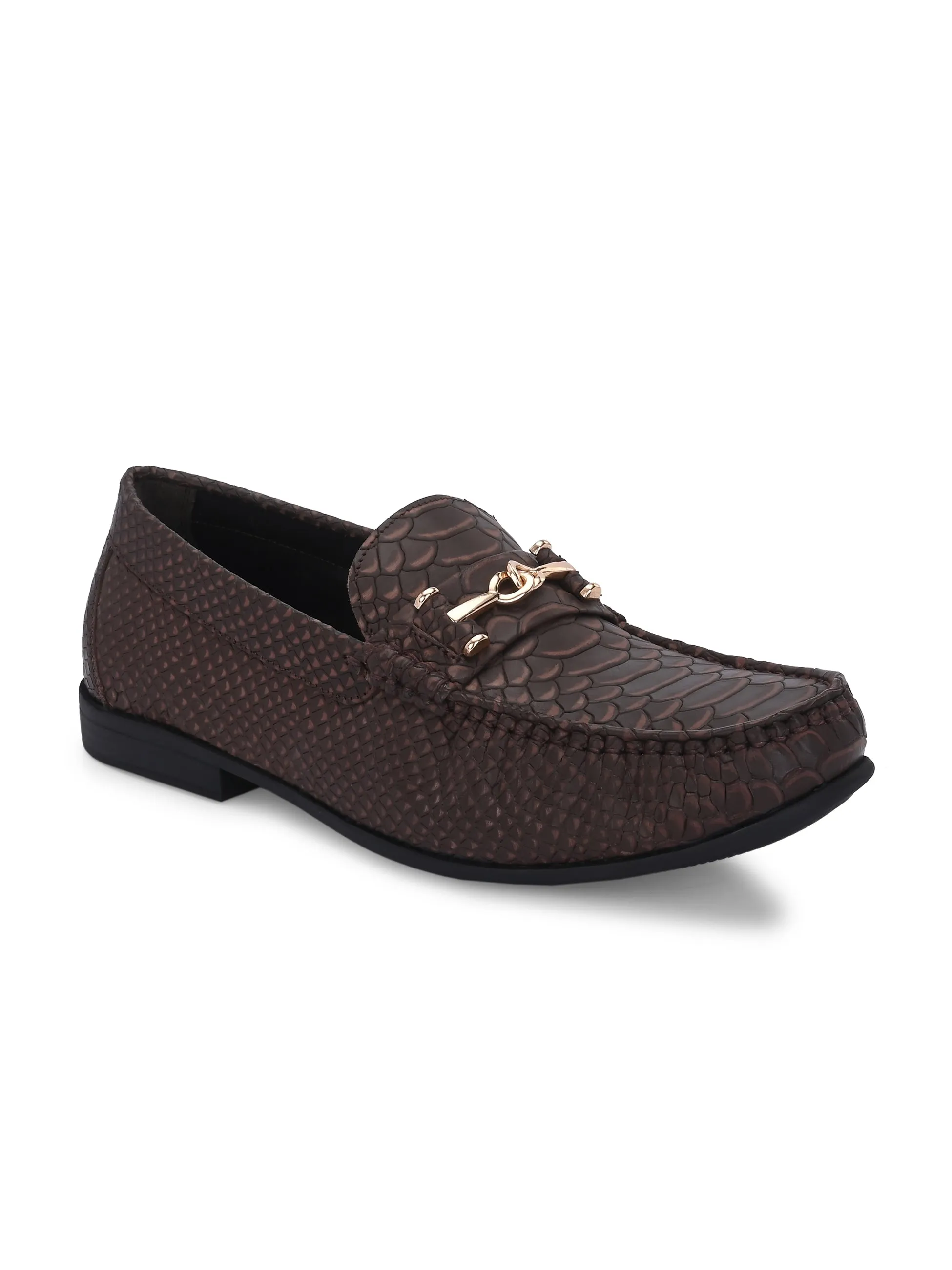 Hitz Men's Brown Leather Casual Loafers