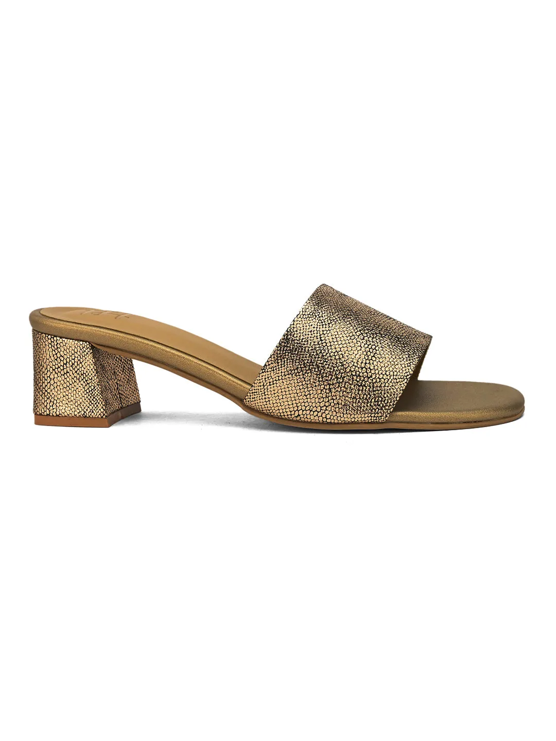 Hydes N Hues Gold Short Heels with Gun Metal