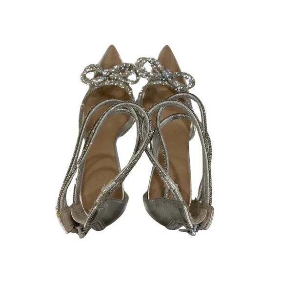 INC Women's Rhinestone Bow Stiletto Heels – Silver