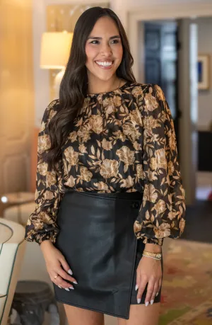 It’s Your Time Black and Gold Floral Blouse