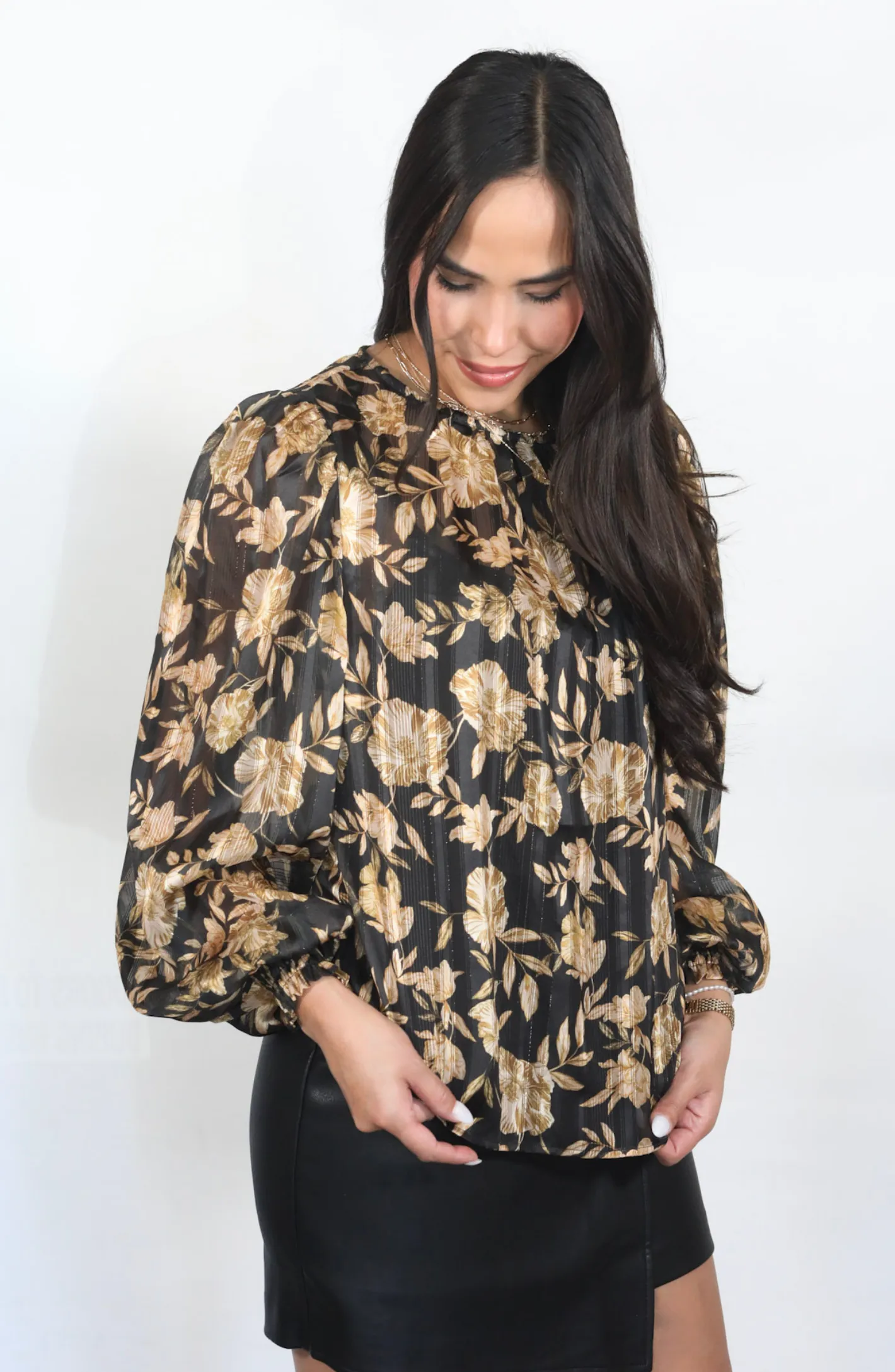 It’s Your Time Black and Gold Floral Blouse
