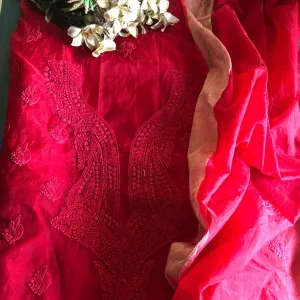 Jaipuri Pink Organza Chinkari work Salwar Suit online unstitched