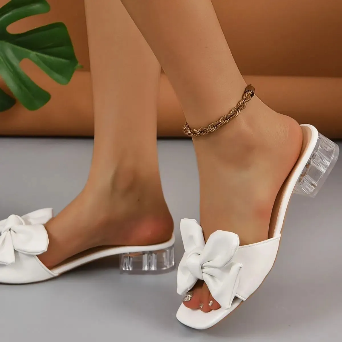 'Jimena' Bow Tie Slip On Block Heels