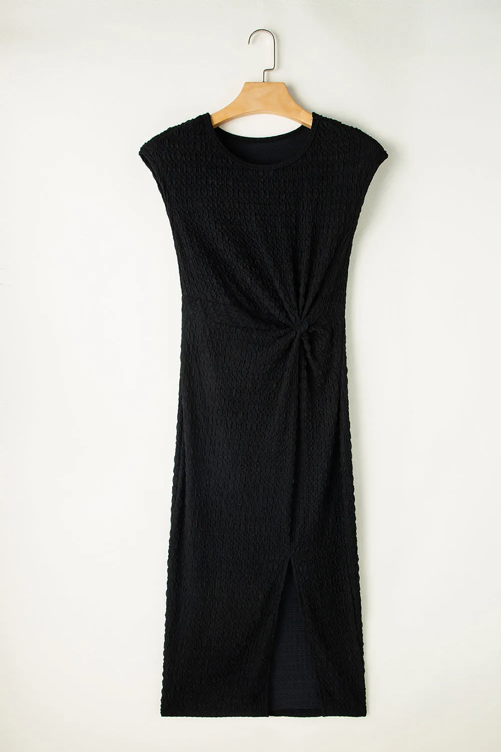 KaleaBoutique Textured Short Sleeve Twist Front Split Midi Dress