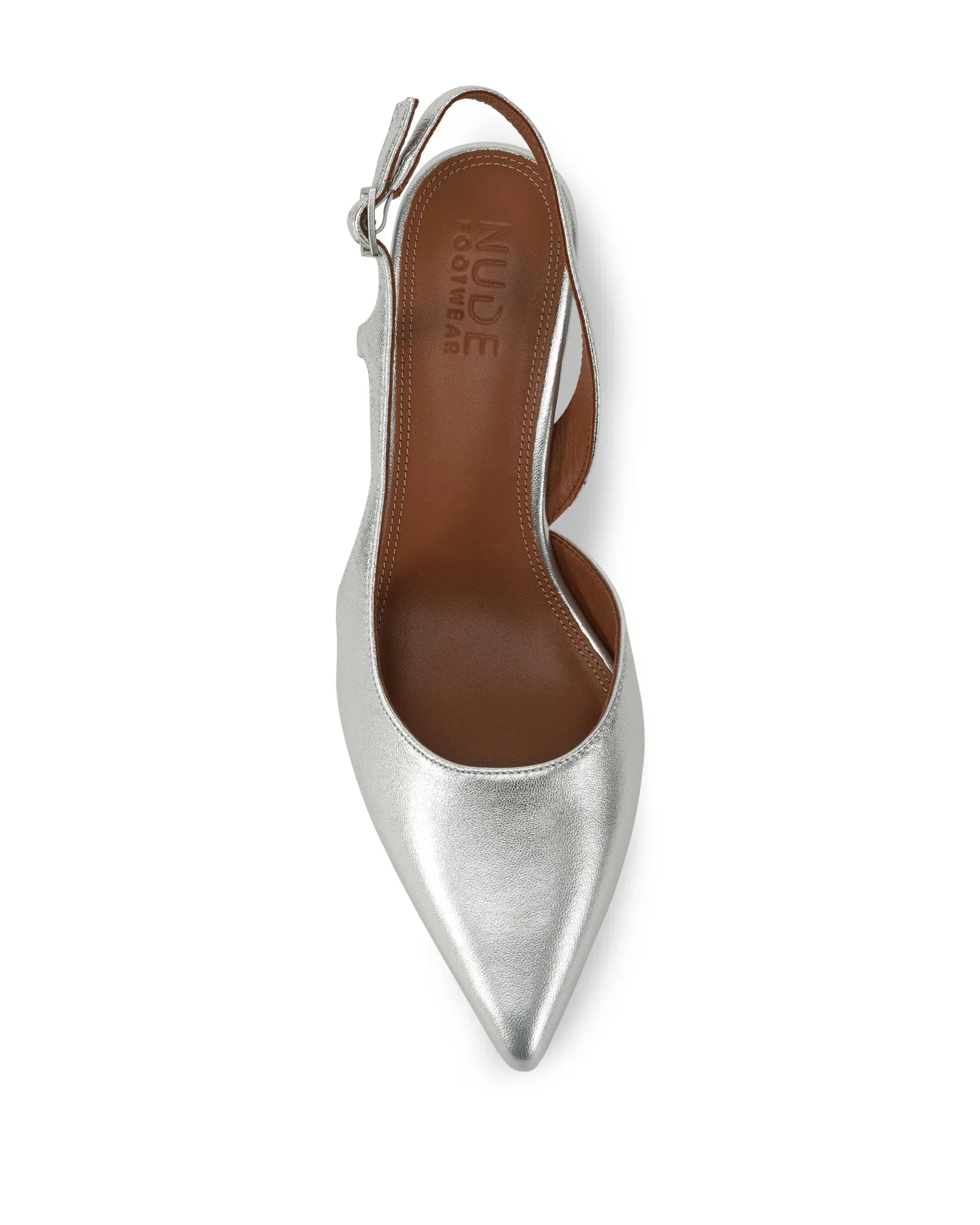 Kaylee Silver Leather Pointed Low Heel