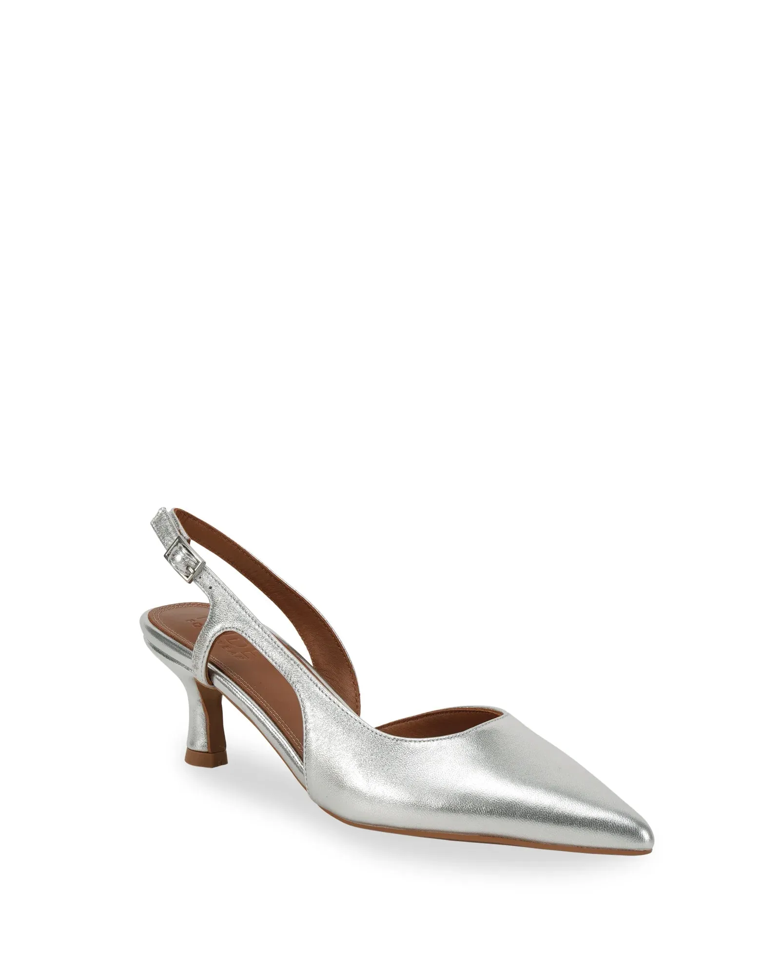Kaylee Silver Leather Pointed Low Heel