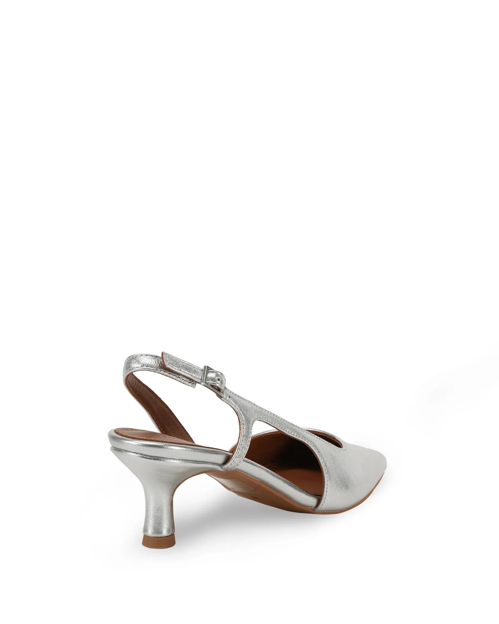 Kaylee Silver Leather Pointed Low Heel