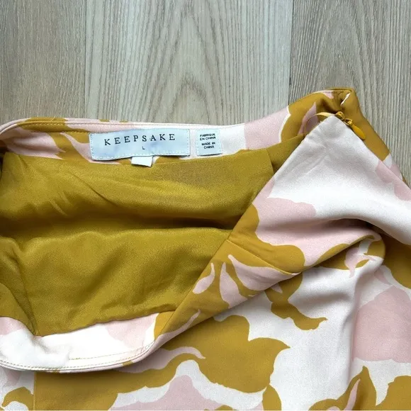 Keepsake The Label Mustard Yellow Pink Floral Asymmetrical Midi Skirt