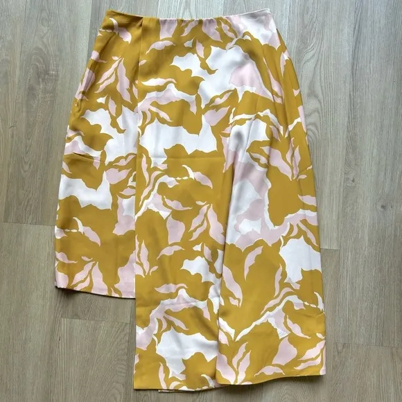 Keepsake The Label Mustard Yellow Pink Floral Asymmetrical Midi Skirt