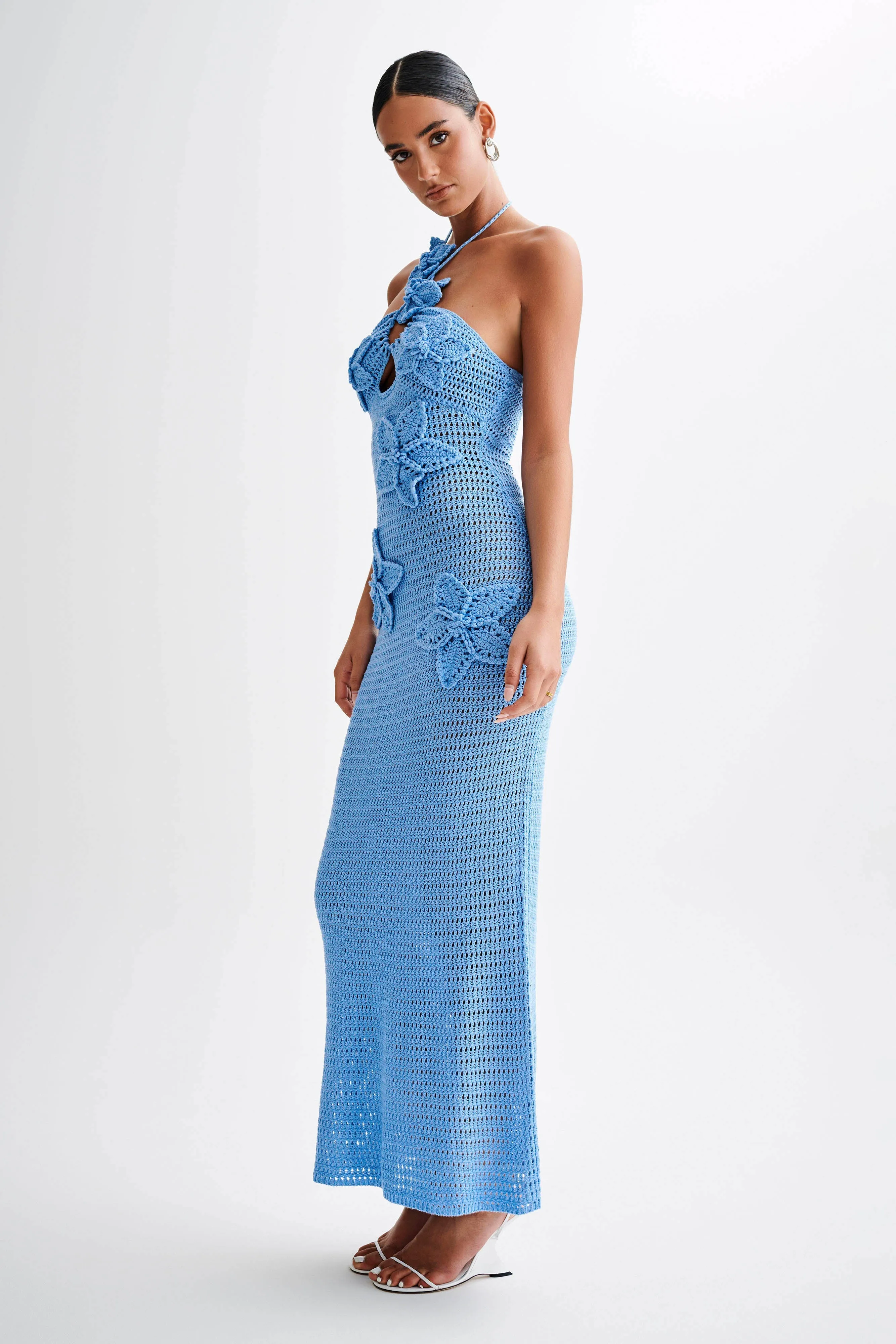 Kyla Floral Crochet Maxi Dress - Cornflower Blue
