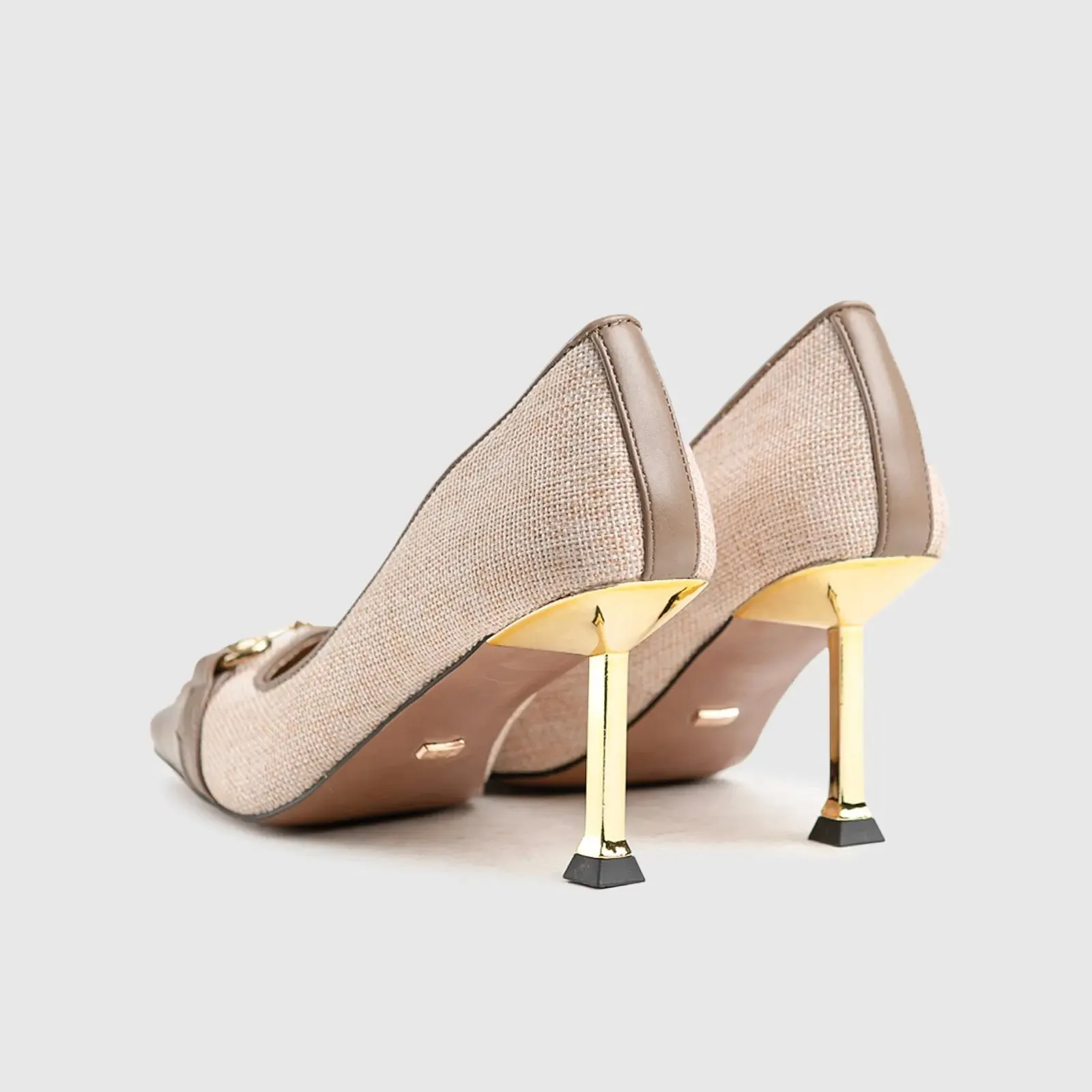 Ladies Dress Heel Court Shoe Beige Car007