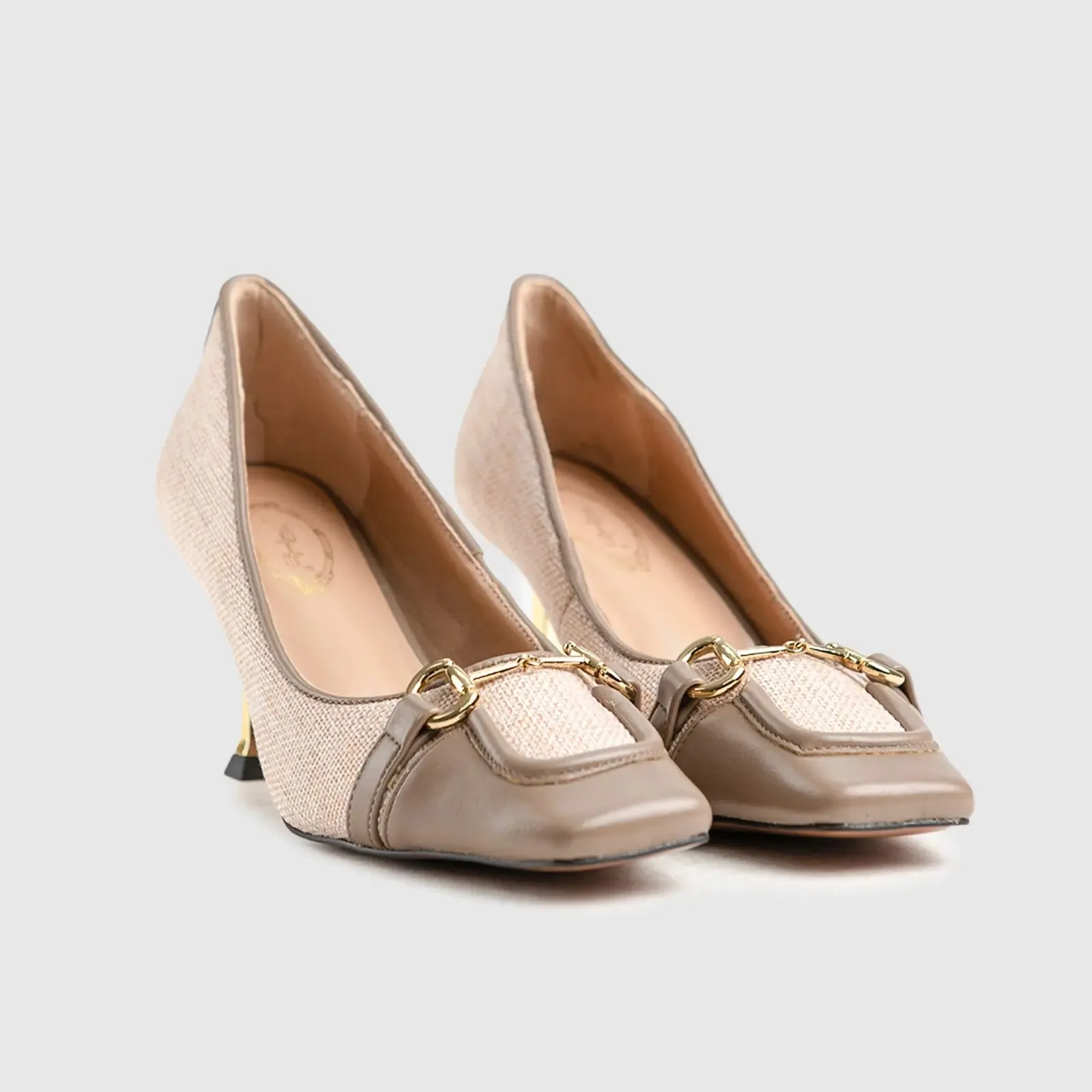 Ladies Dress Heel Court Shoe Beige Car007