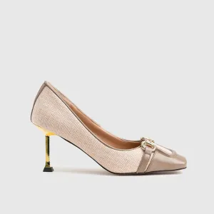 Ladies Dress Heel Court Shoe Beige Car007