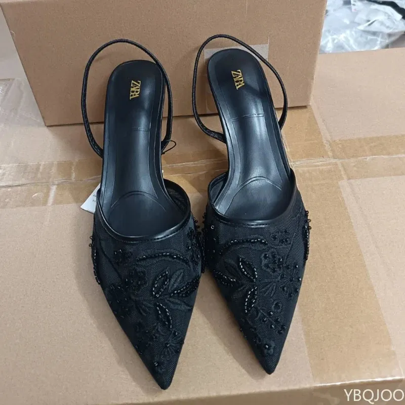 Ladies Embroider Brand High Heels Luxury Elegant Pointed Shoes Ladies Evening Party Sandals Wedding Bridal Dress shoes
