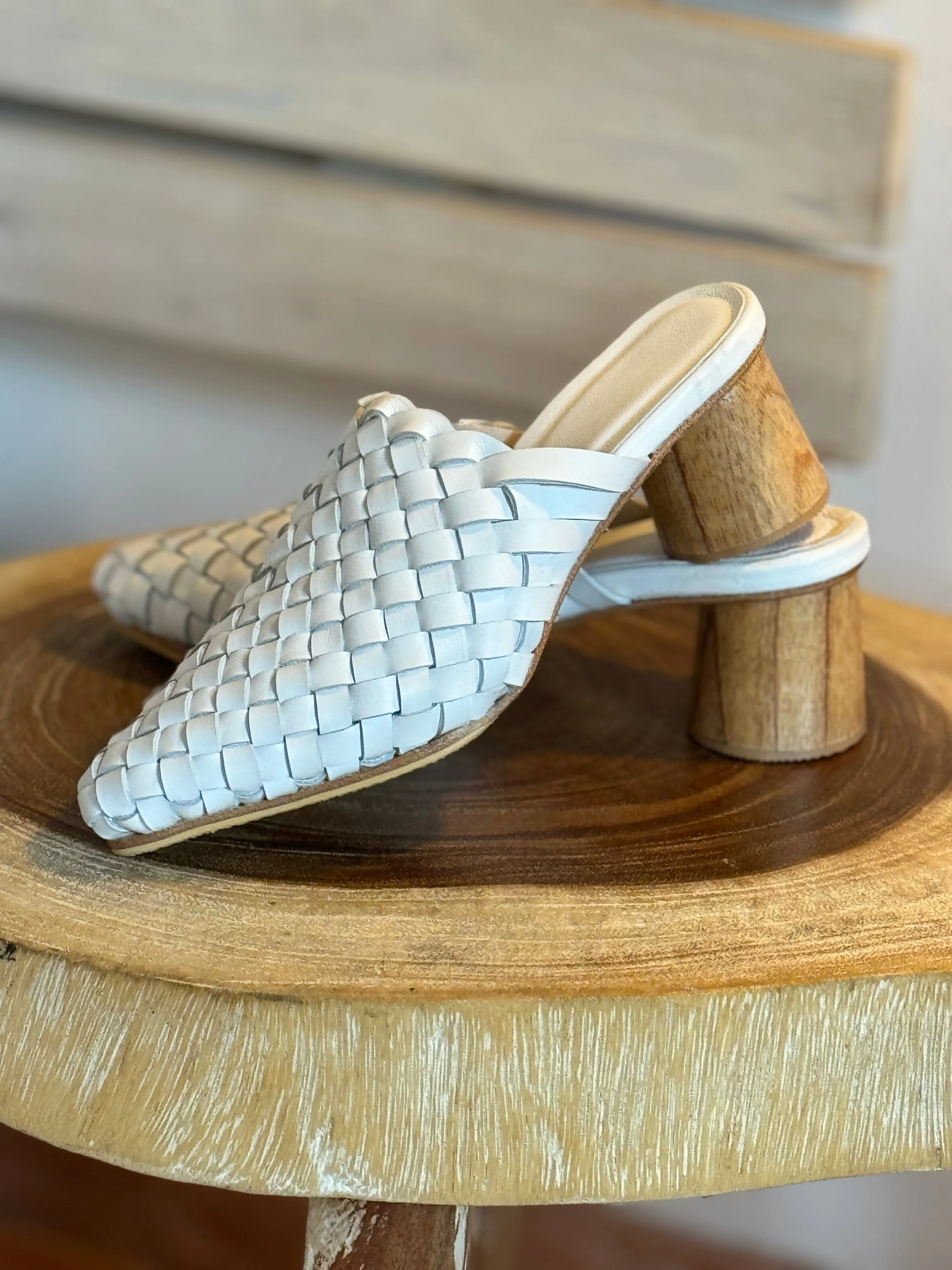 Ladies White Leather slides