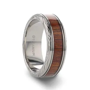 LAIE Koa Wood Inlaid Titanium Men’s Wedding Ring With Intricate Edges 6mm - 10mm