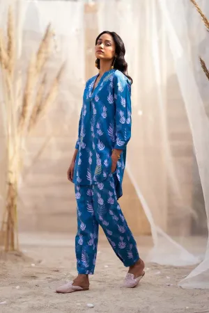 Leaf-Printed Co-ord Set in Cotton Satin with Zari HighlightsRVWK88YB-WP5YB