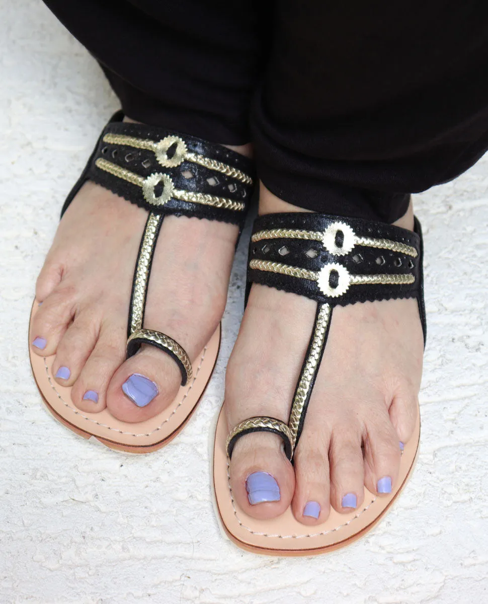 Lexie Black & Gold Kohlapuri Sandals