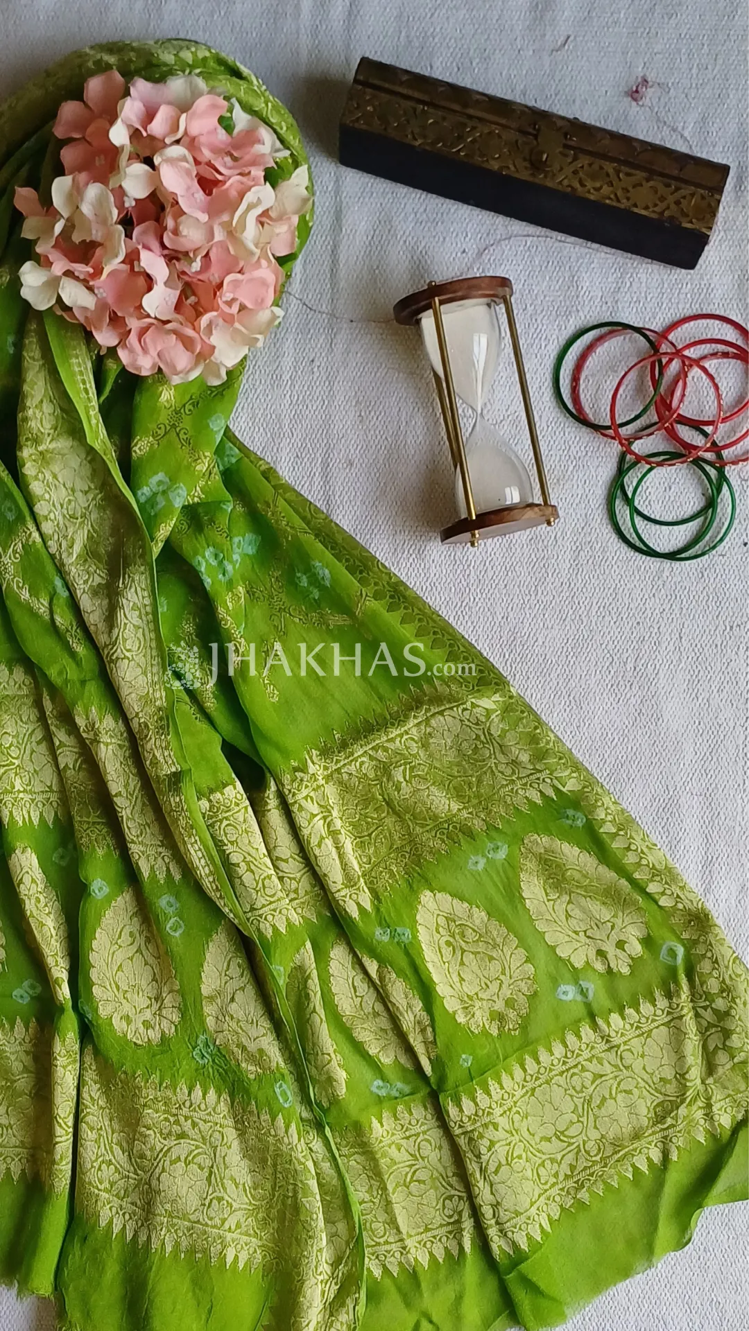 Lime Green Banarasi Gharchola Georgette Dupatta