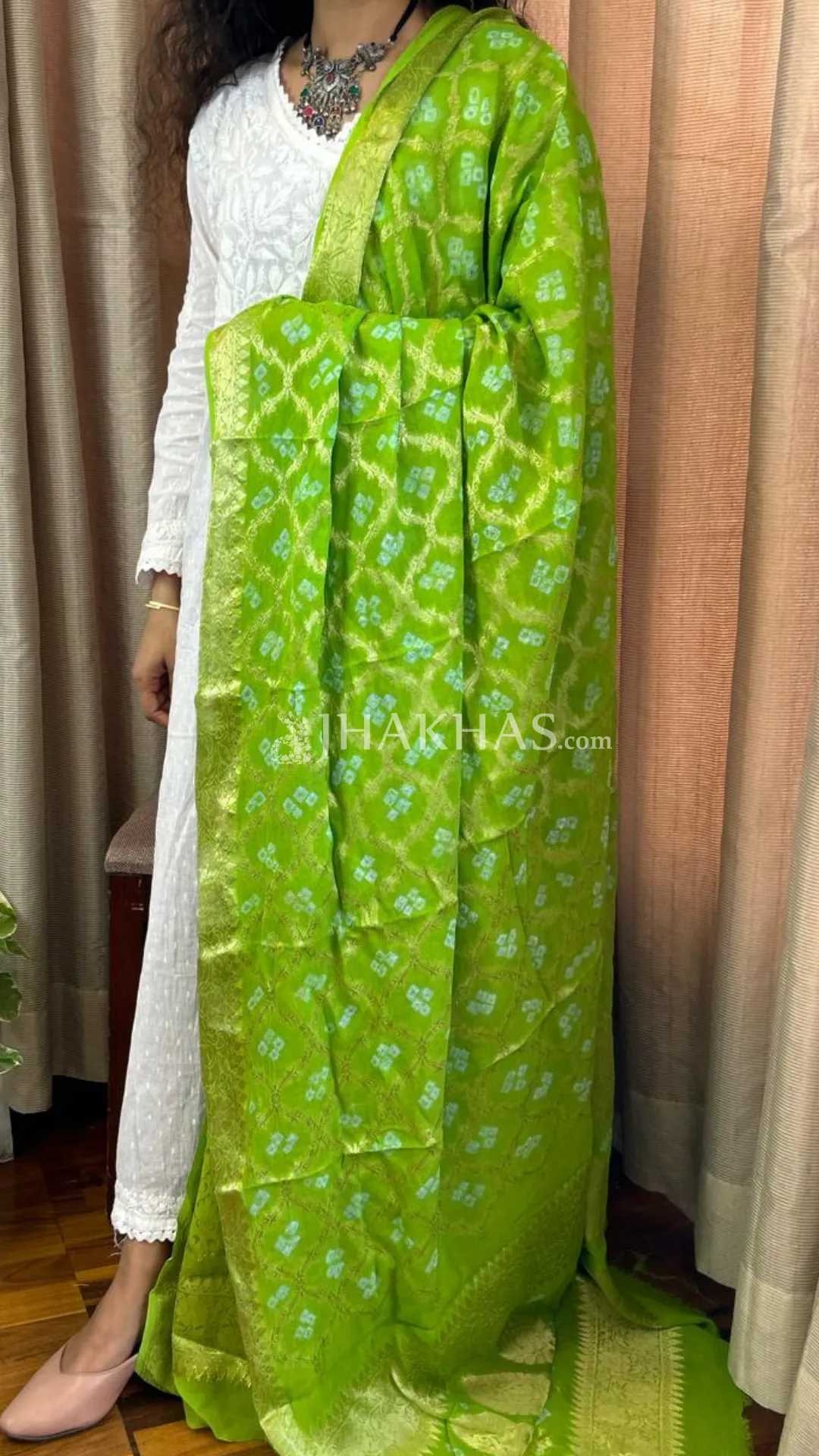 Lime Green Banarasi Gharchola Georgette Dupatta