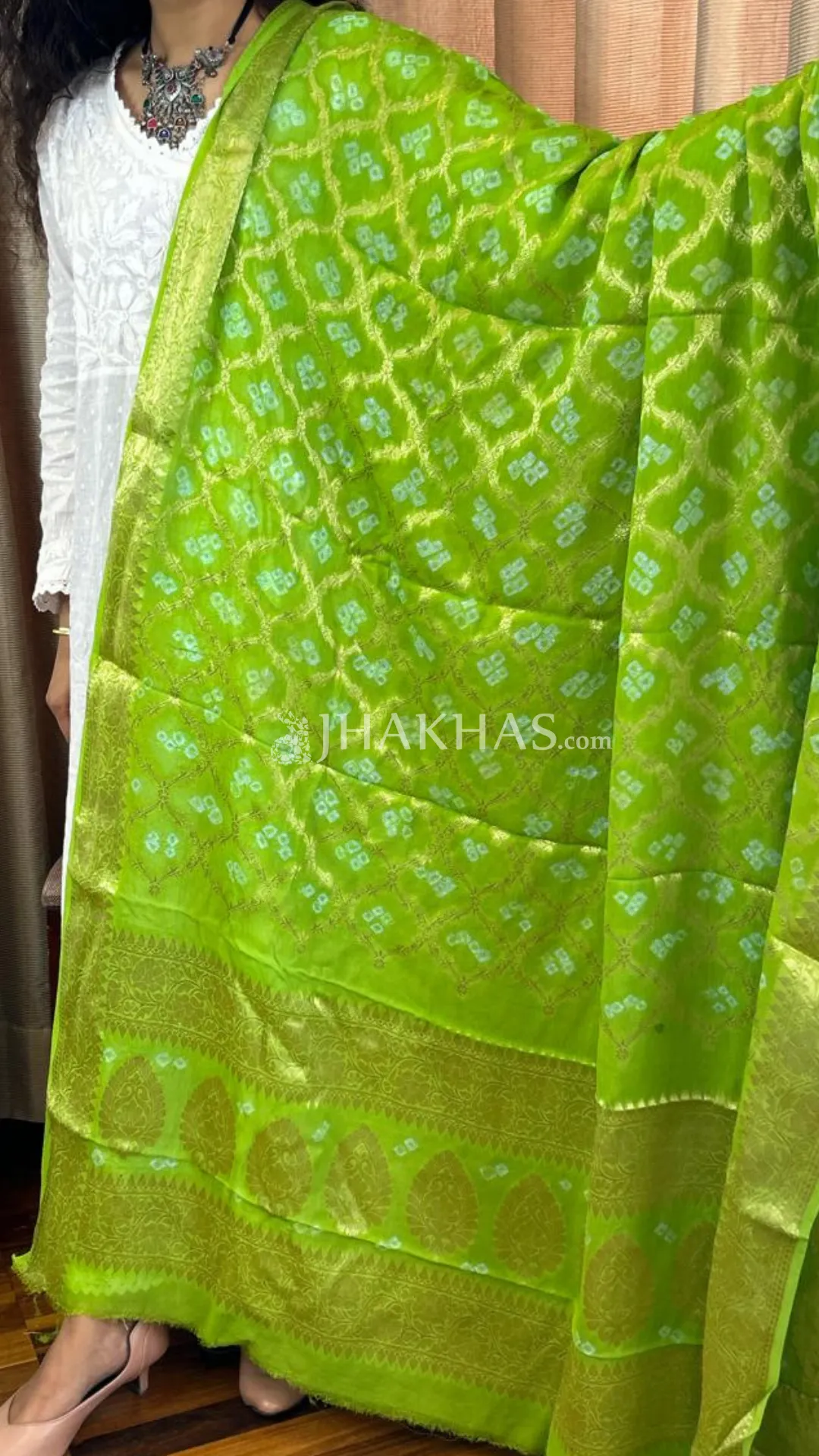 Lime Green Banarasi Gharchola Georgette Dupatta