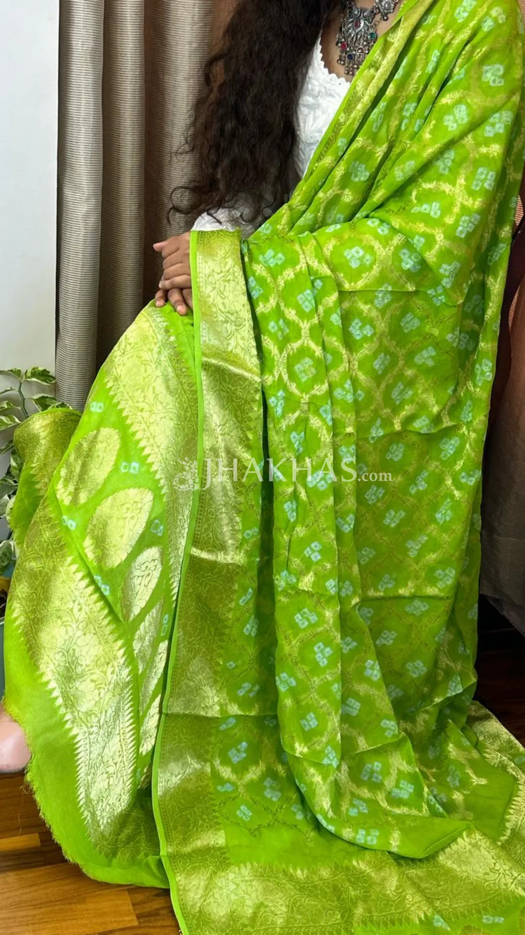 Lime Green Banarasi Gharchola Georgette Dupatta