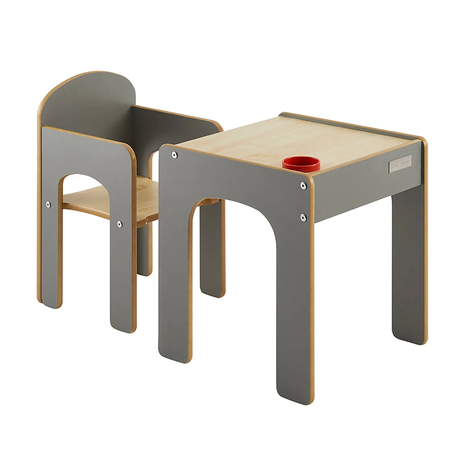 Little Helper Wooden Toddler Table and Chair for Arts, Crafts & Mealtimes | Grey/Natural