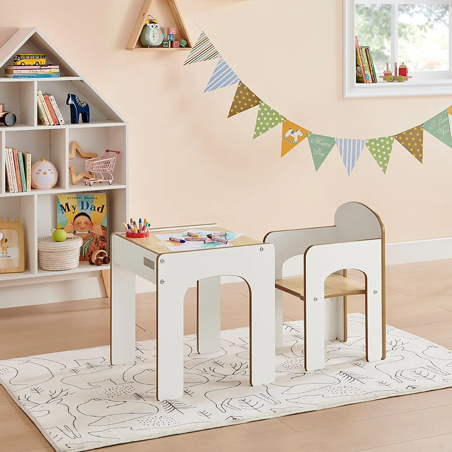 Little Helper Wooden Toddler Table and Chair for Arts, Crafts & Mealtimes | White