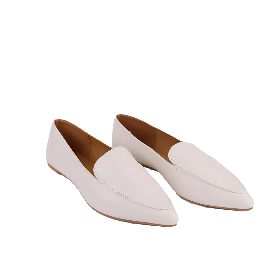 Loafer Pointy Toe Ballerina Flats -Off White