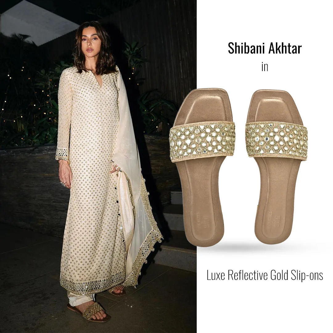 Luxe Reflective Gold Flat Sandals For Women
