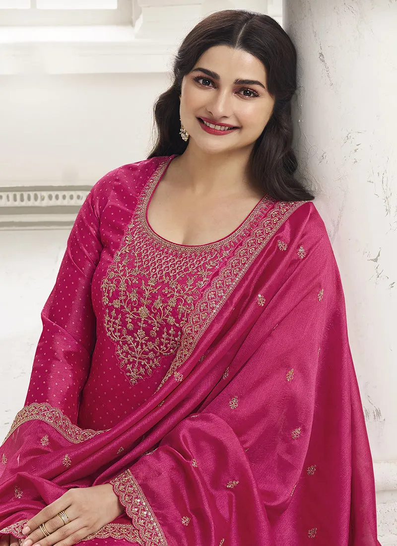Magenta Sequence Embroidery Festive Pant Style Suit