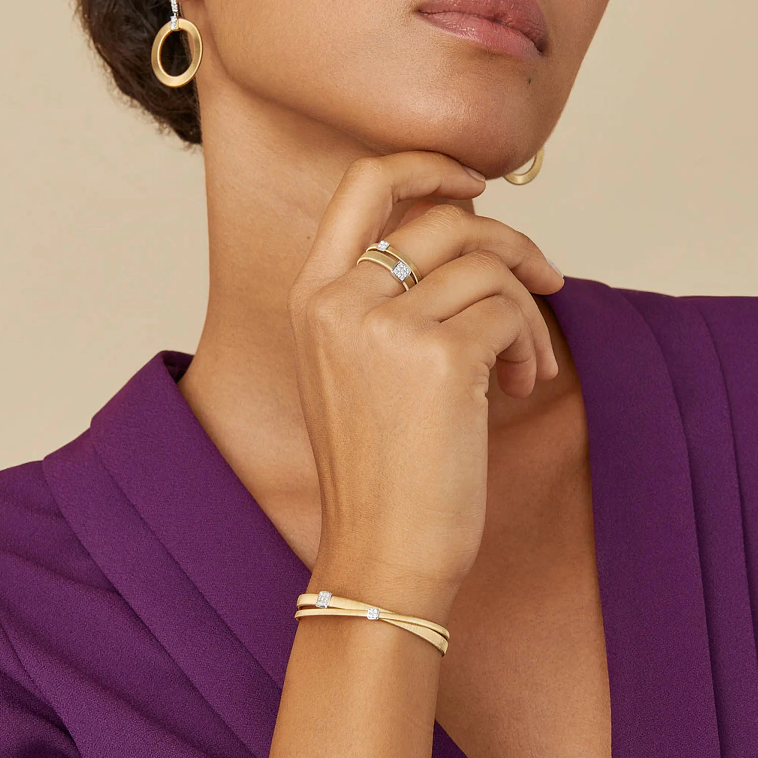 Marco Bicego 18K Yellow Masai Gold 2-Strand Coil Bracelet with Diamonds