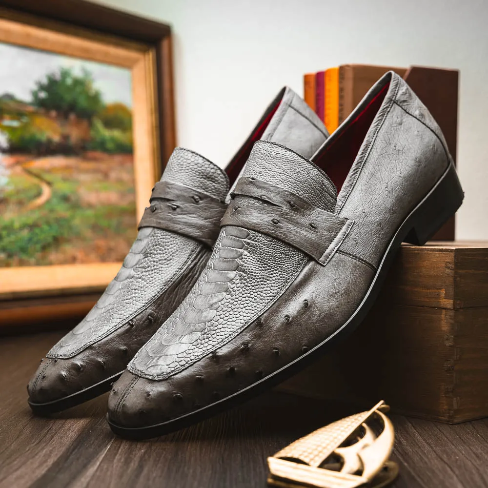 Marco Di Milano Fangio in Serpentine Grey Ostrich Penny Loafers