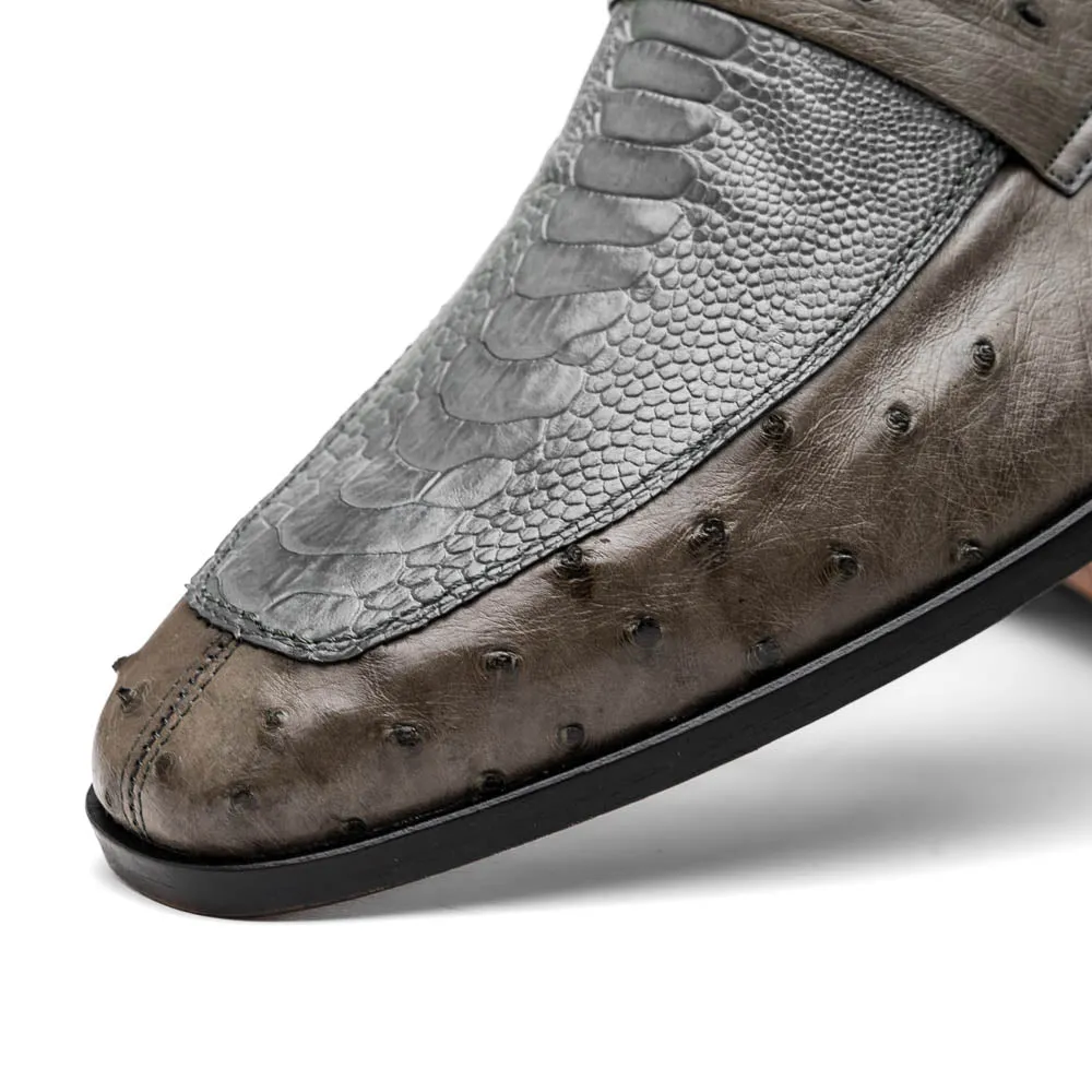 Marco Di Milano Fangio in Serpentine Grey Ostrich Penny Loafers