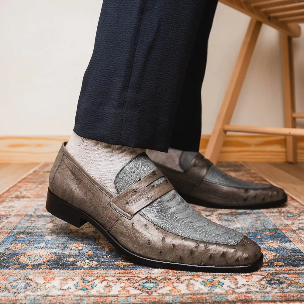 Marco Di Milano Fangio in Serpentine Grey Ostrich Penny Loafers