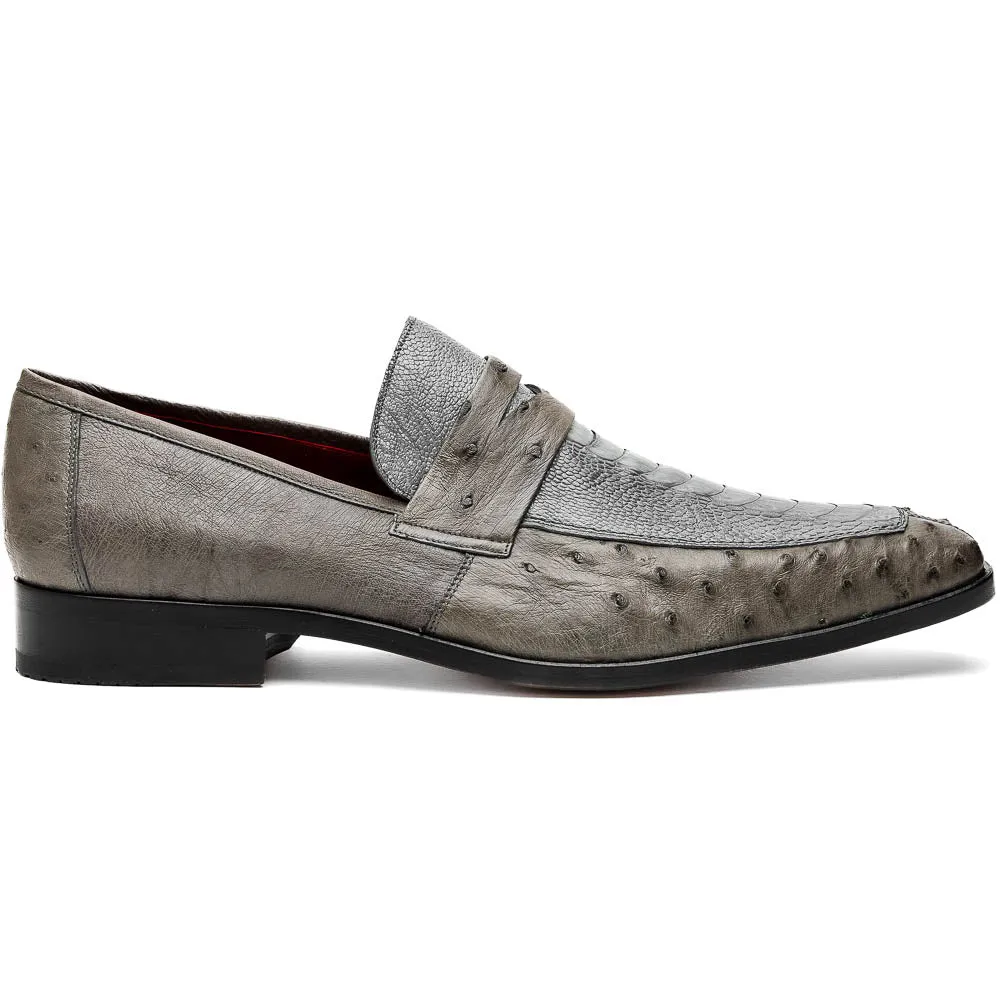 Marco Di Milano Fangio in Serpentine Grey Ostrich Penny Loafers