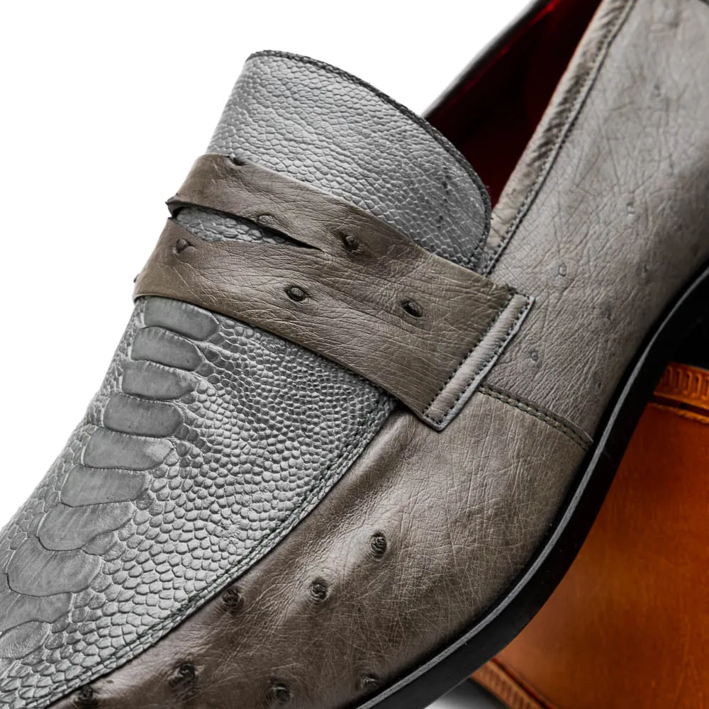 Marco Di Milano Fangio in Serpentine Grey Ostrich Penny Loafers