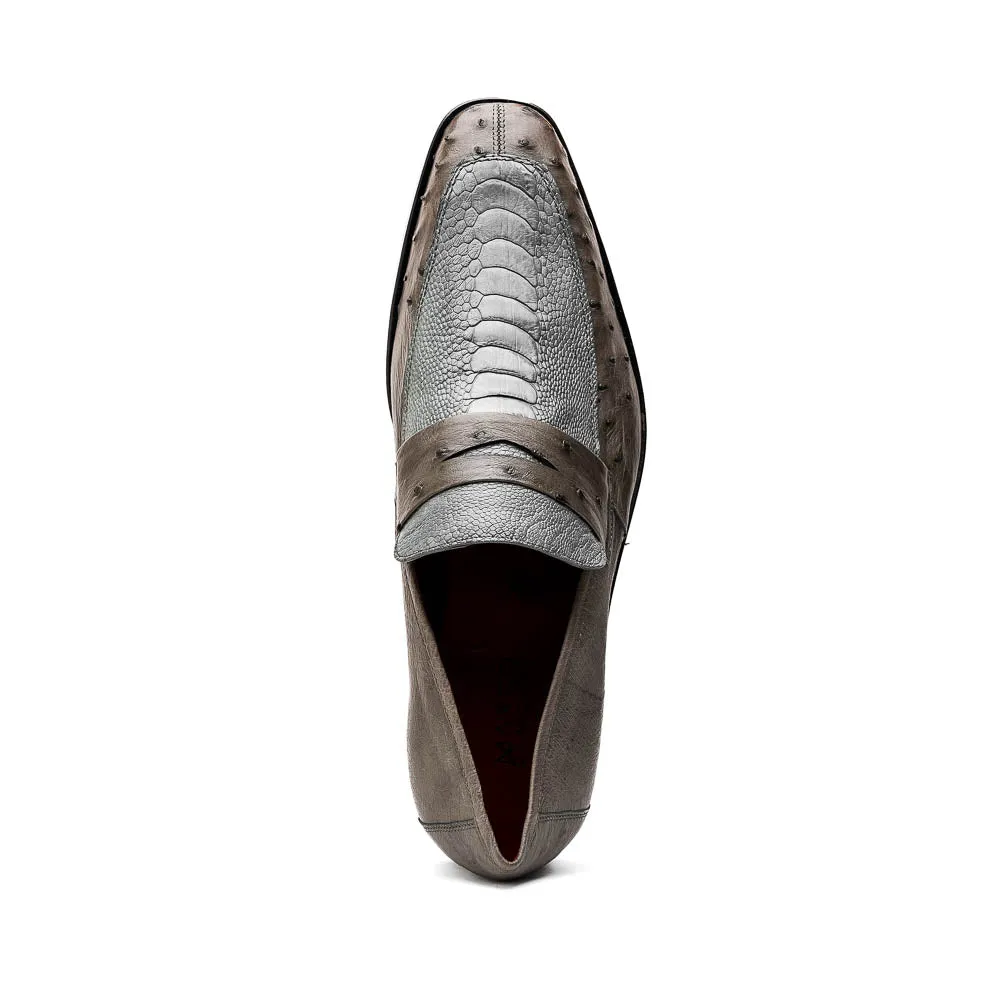 Marco Di Milano Fangio in Serpentine Grey Ostrich Penny Loafers