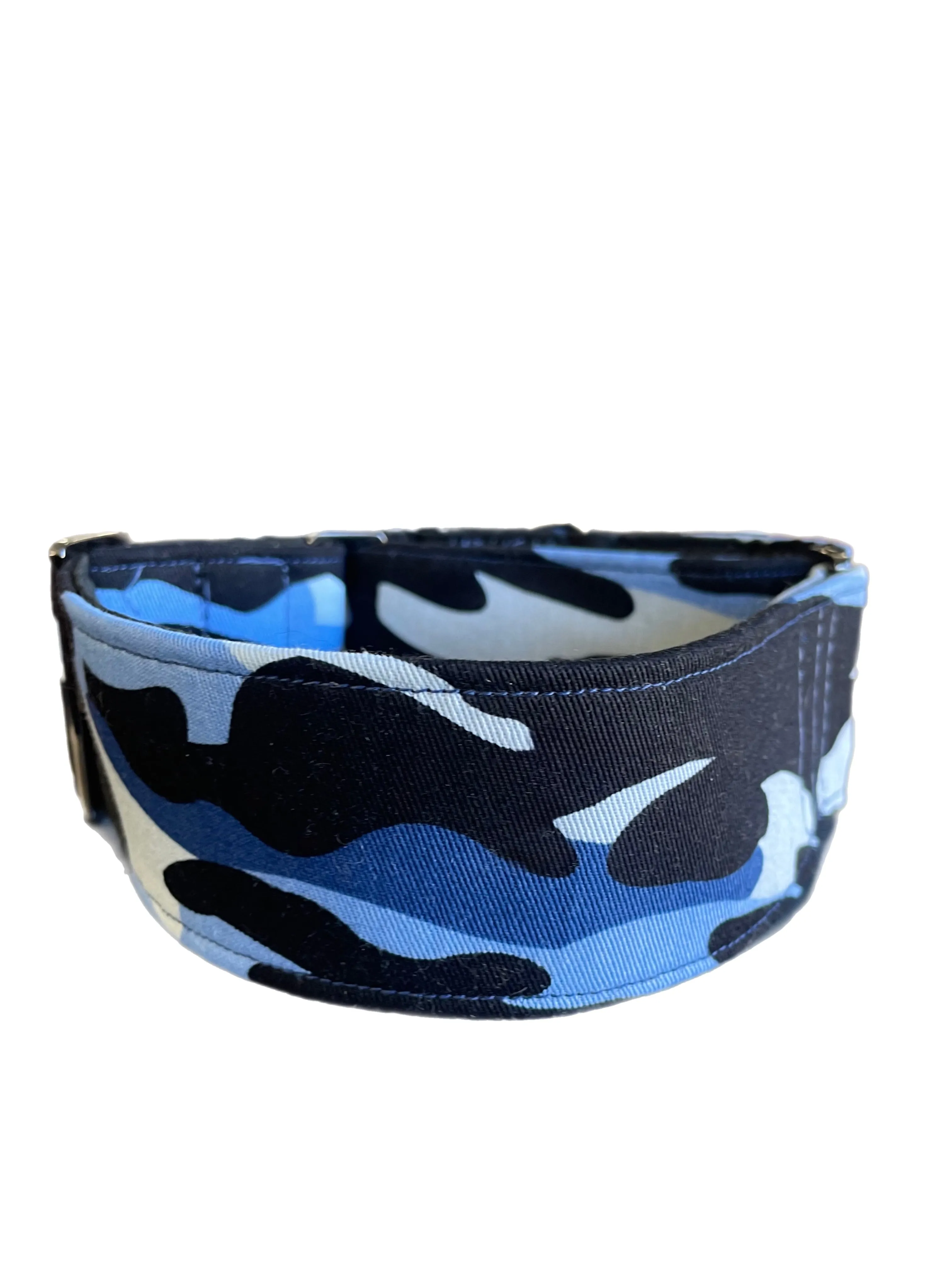Martingale collar greyhound collar navy blue Cammo design cotton fabric