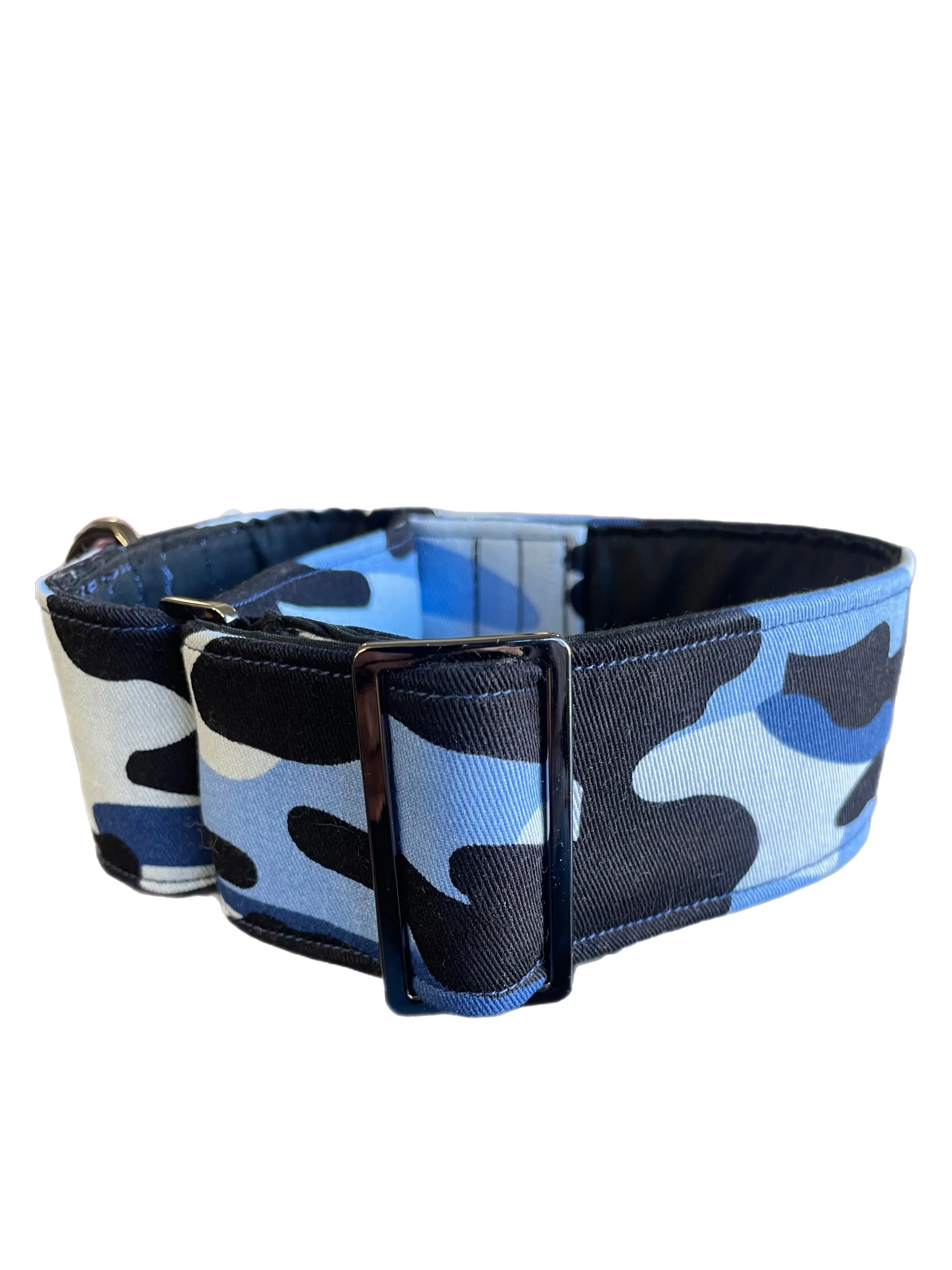 Martingale collar greyhound collar navy blue Cammo design cotton fabric