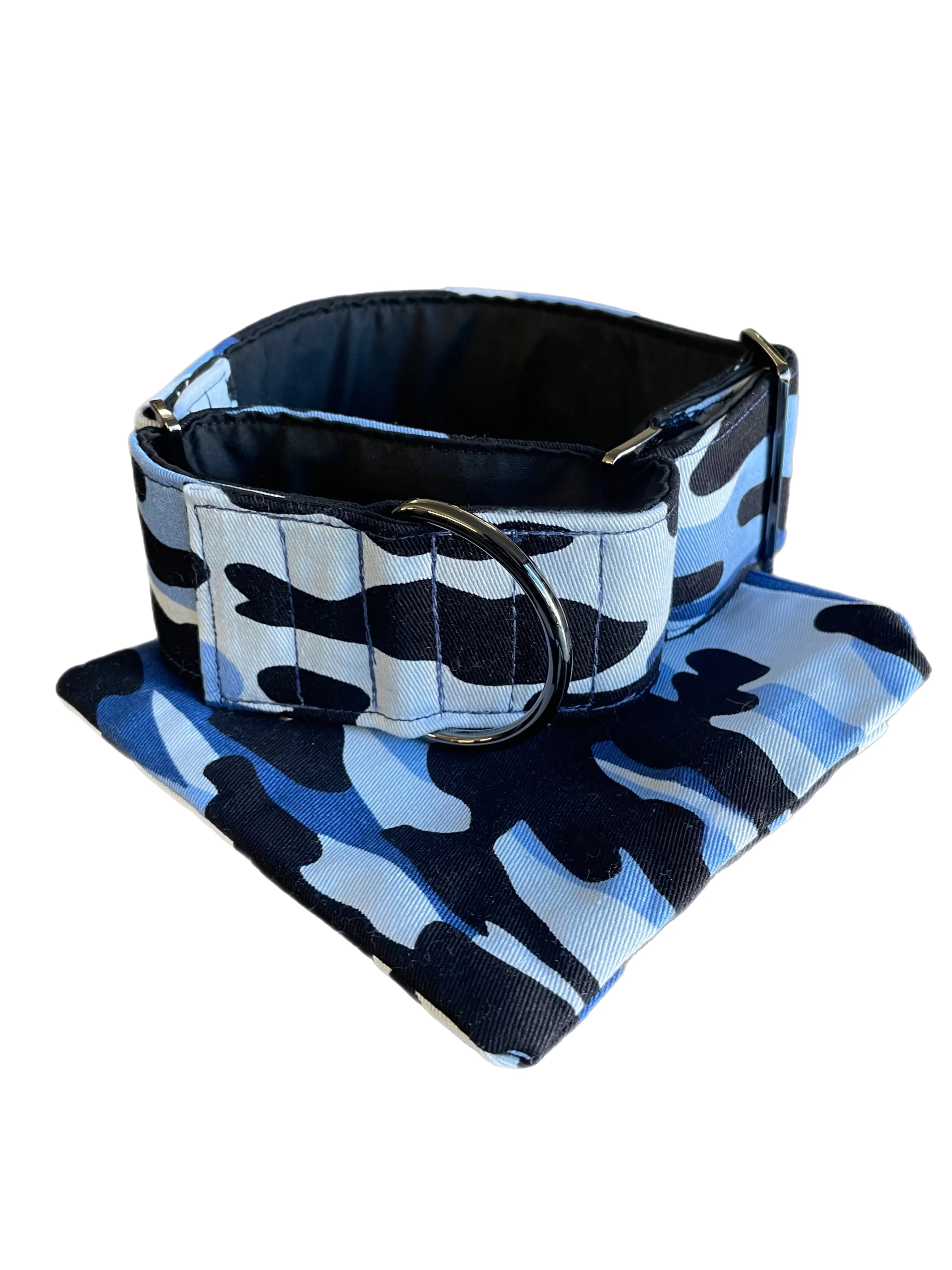 Martingale collar greyhound collar navy blue Cammo design cotton fabric