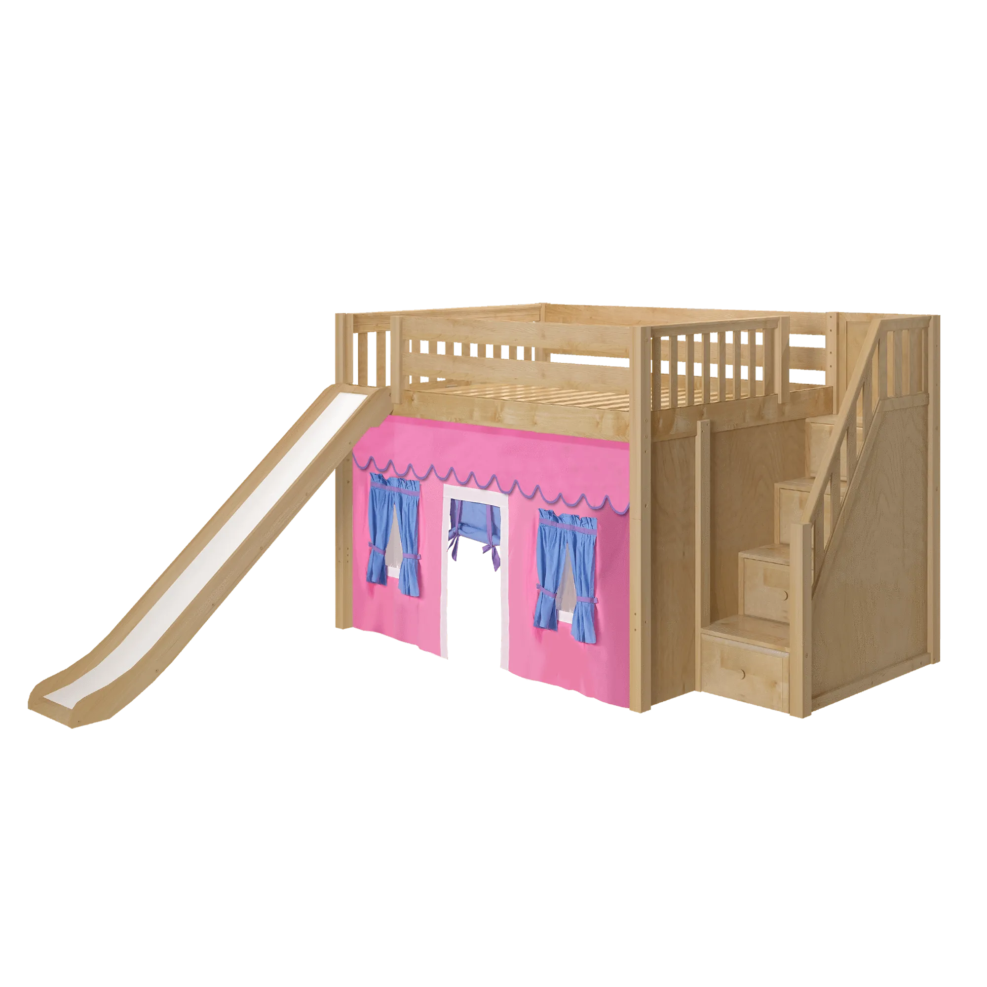 Maxtrix Full Mid Loft Bed with Stairs, Curtain   Slide