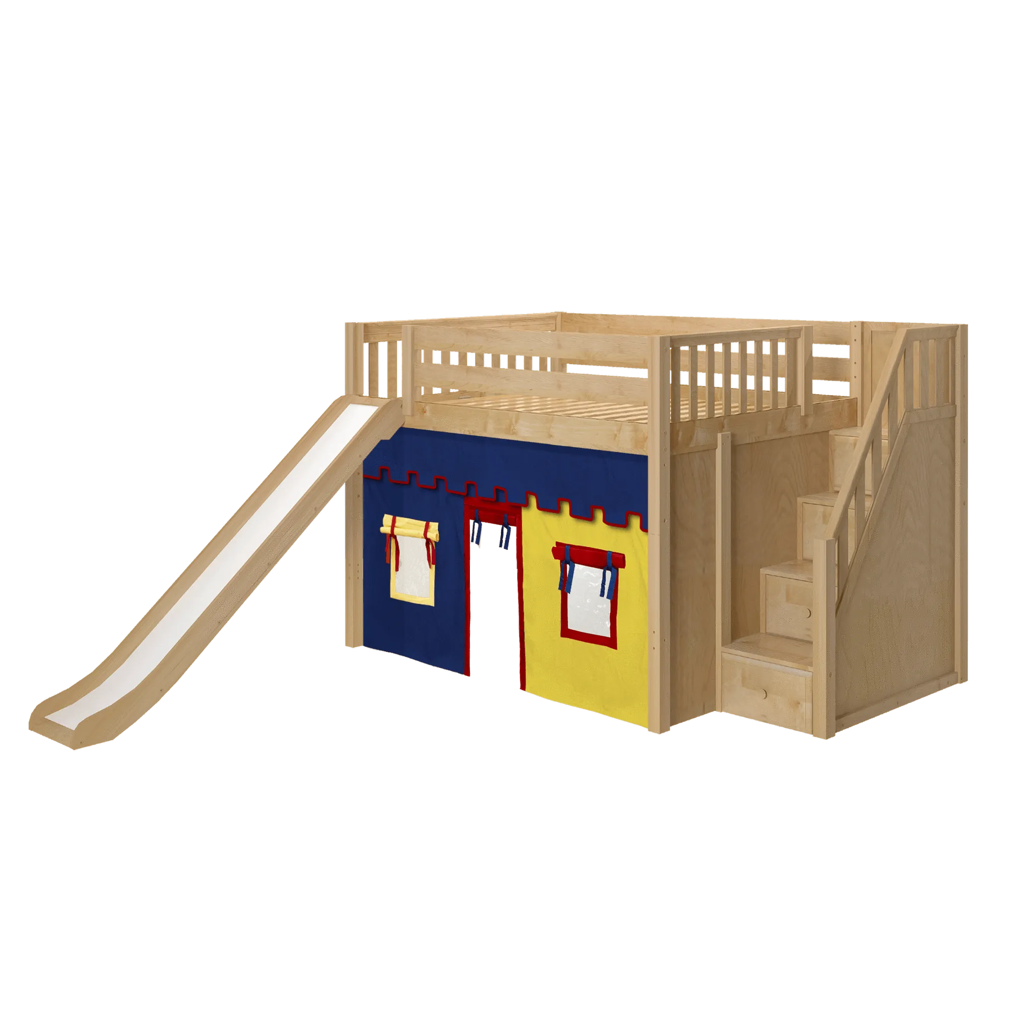 Maxtrix Full Mid Loft Bed with Stairs, Curtain   Slide