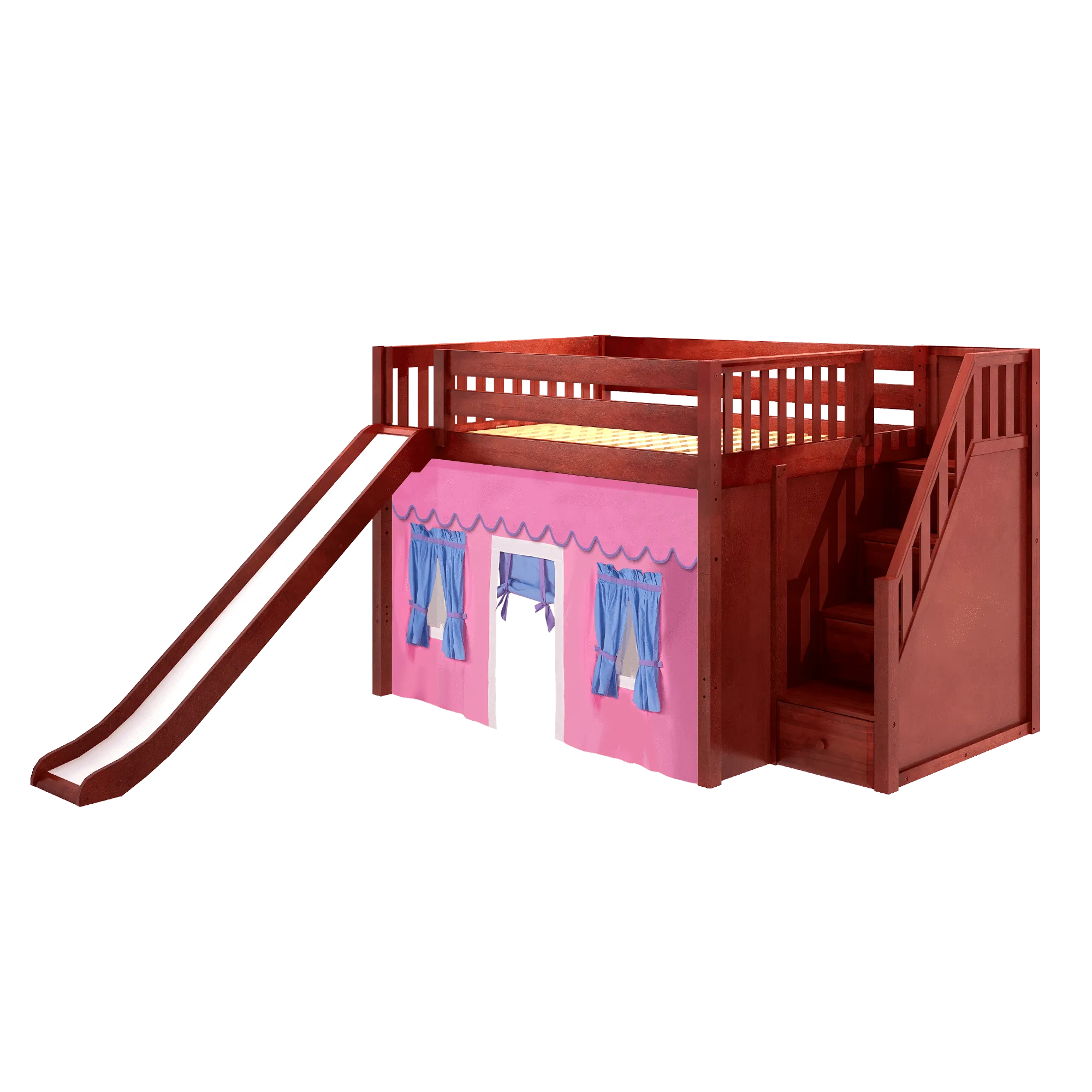 Maxtrix Full Mid Loft Bed with Stairs, Curtain   Slide