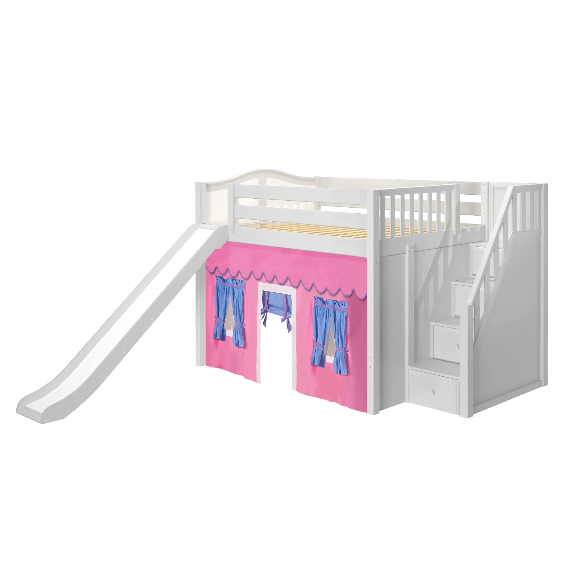 Maxtrix Full Mid Loft Bed with Stairs, Curtain   Slide